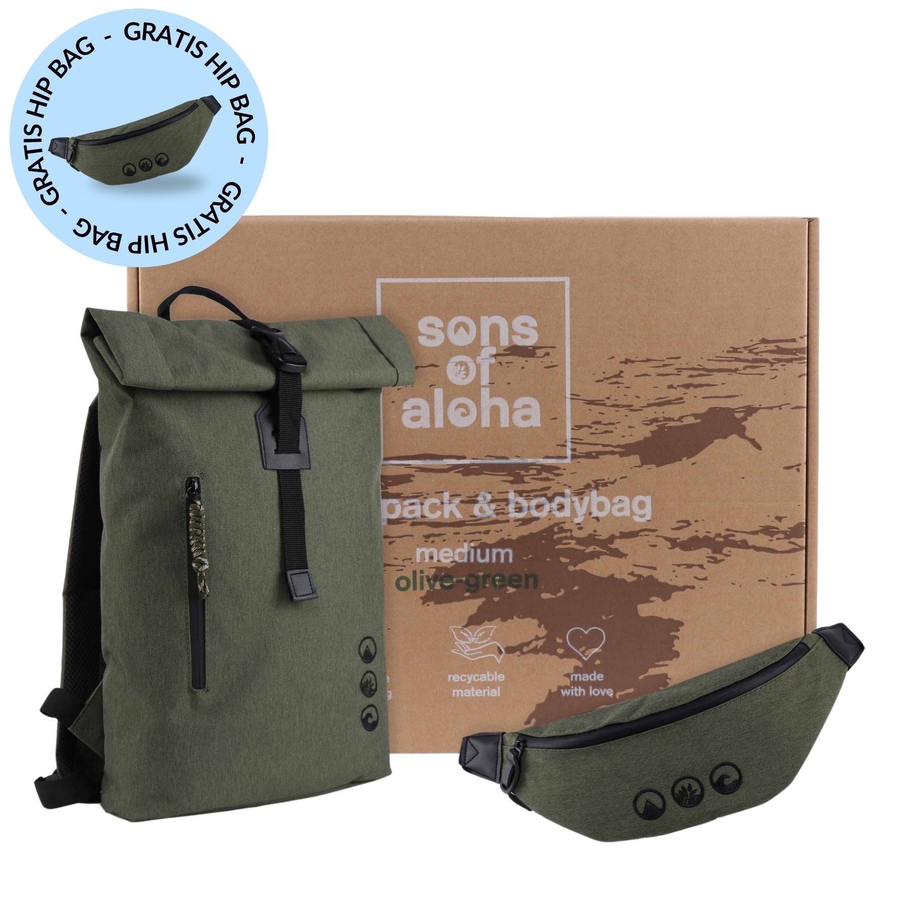 SET Medium ALANI Rolltop + Fanny Pack olive green