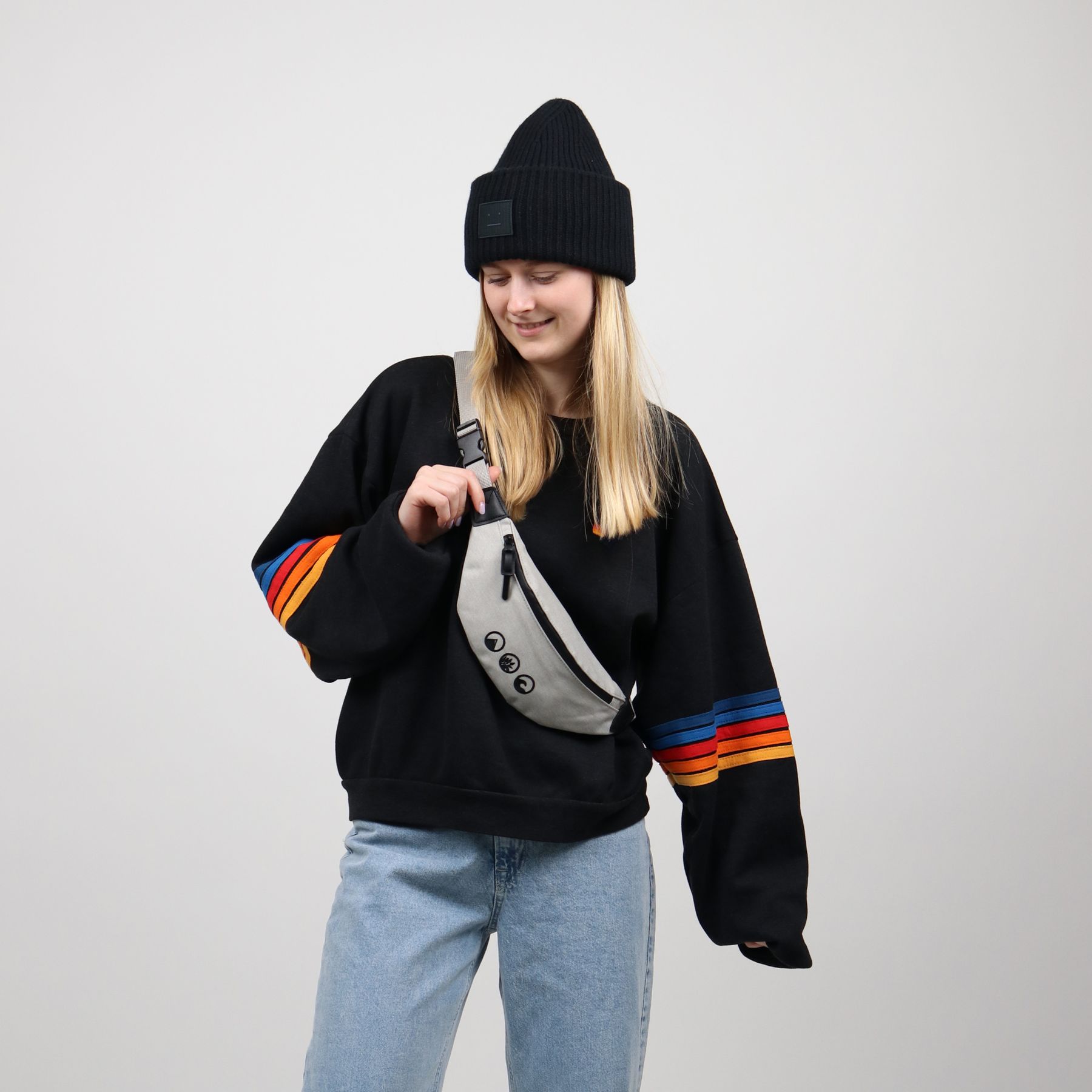 SET Medium ALANI Rolltop Rucksack und Bauchtasche in white-grey 43285