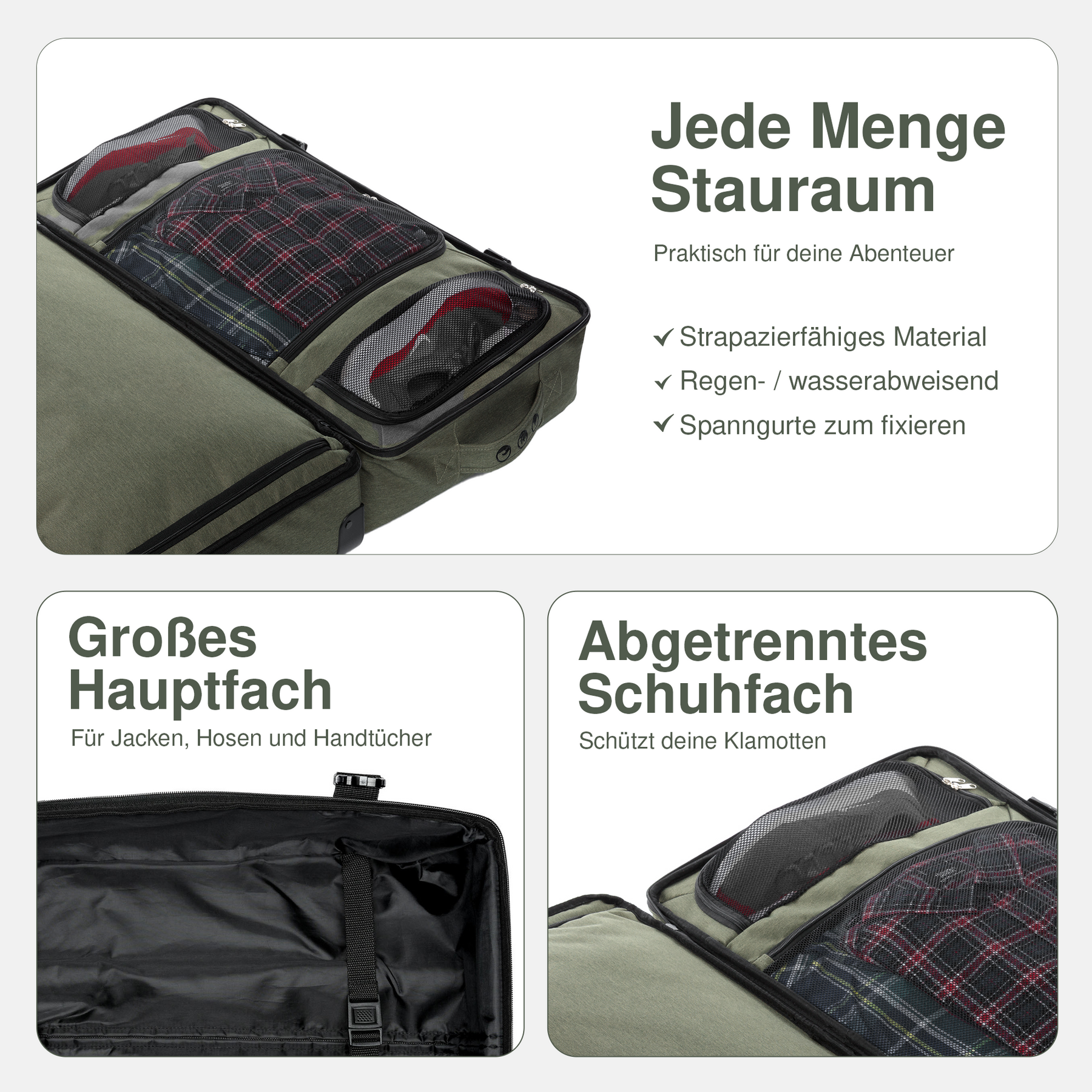 Reisetasche mit 2 Rollen KANE Duffel-Trolley Rollkoffer olive 48983