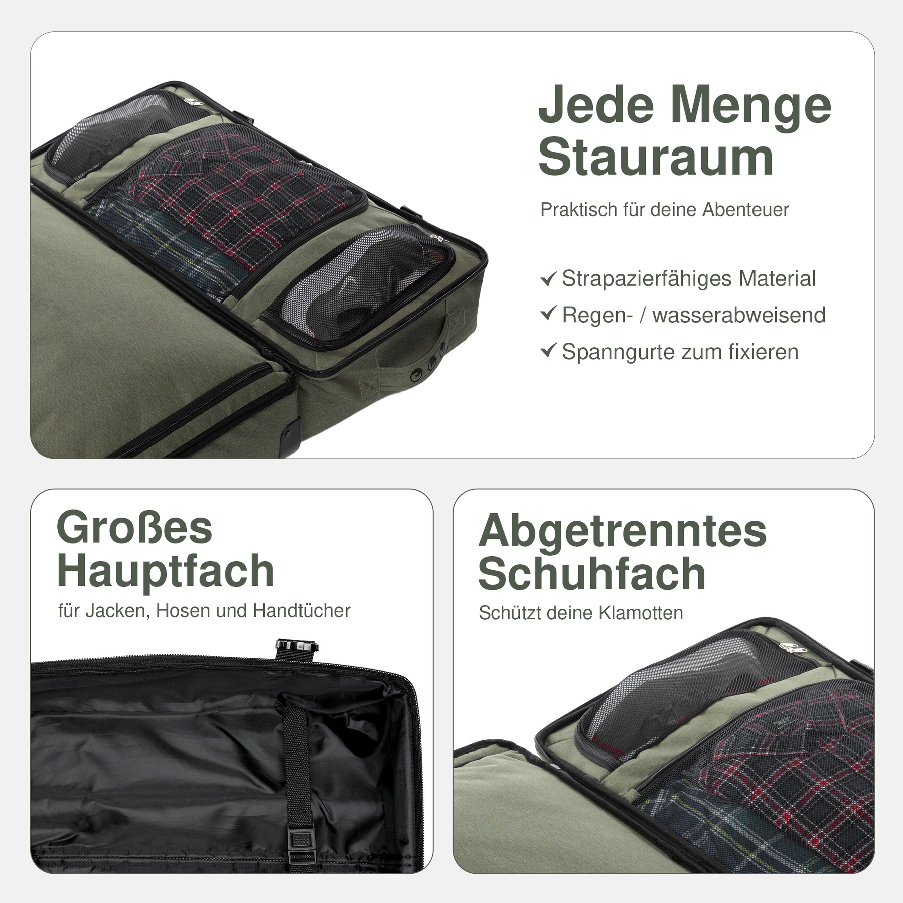 Reisetasche mit 2 Rollen KANE Duffel-Trolley Rollkoffer olive 48986