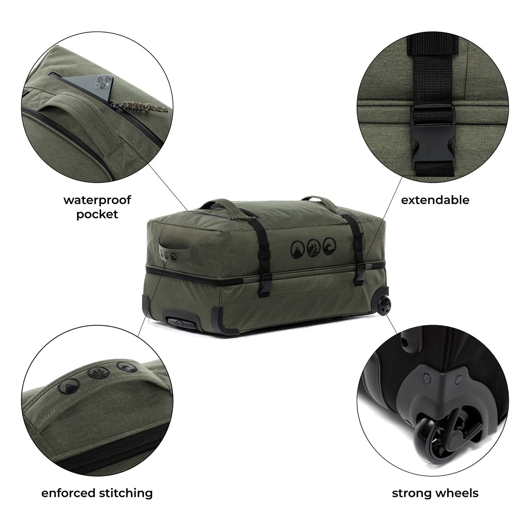 Reisetasche mit 2 Rollen KANE Duffel-Trolley Rollkoffer olive 48991
