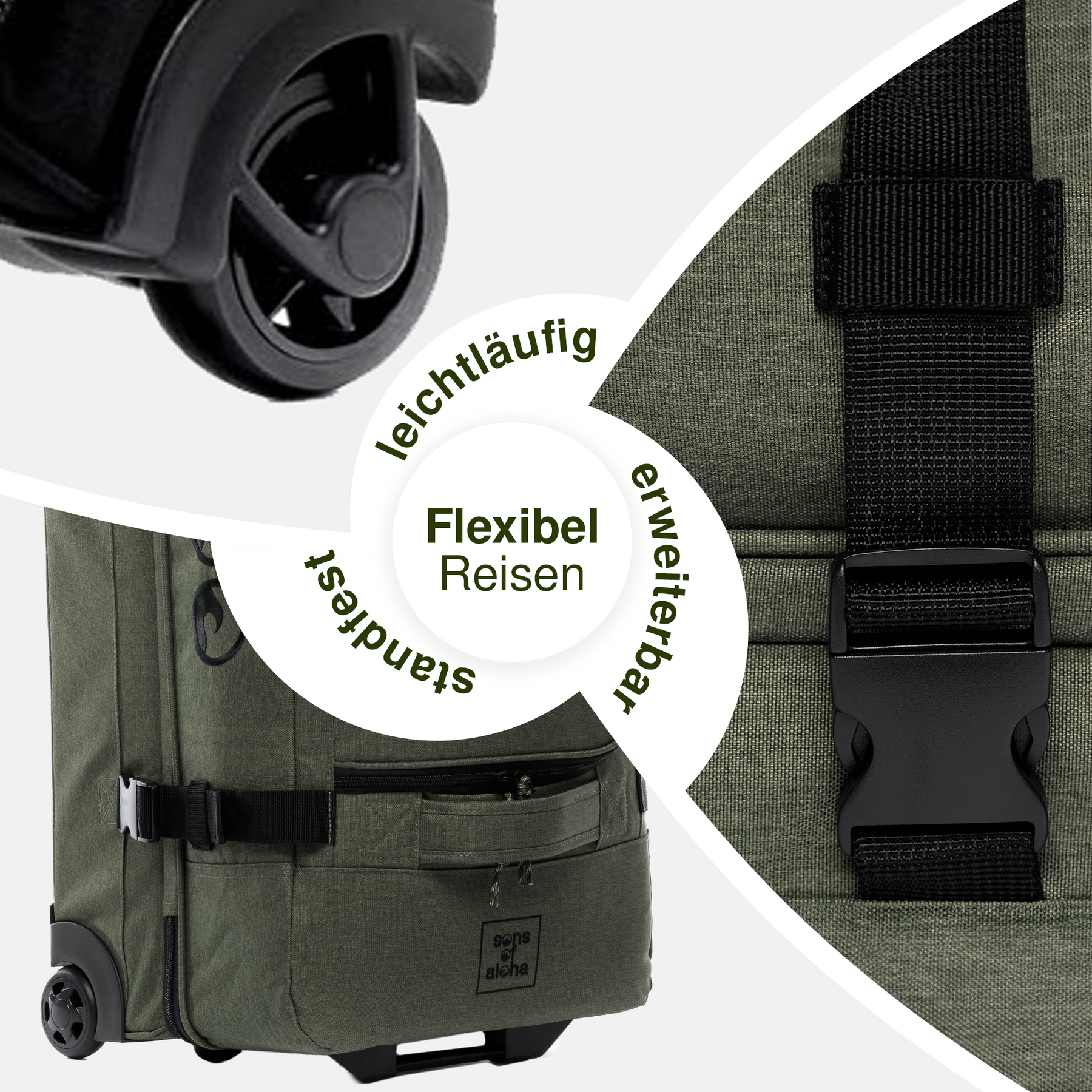 Reisetasche mit 2 Rollen KANE Duffel-Trolley Rollkoffer olive 48992