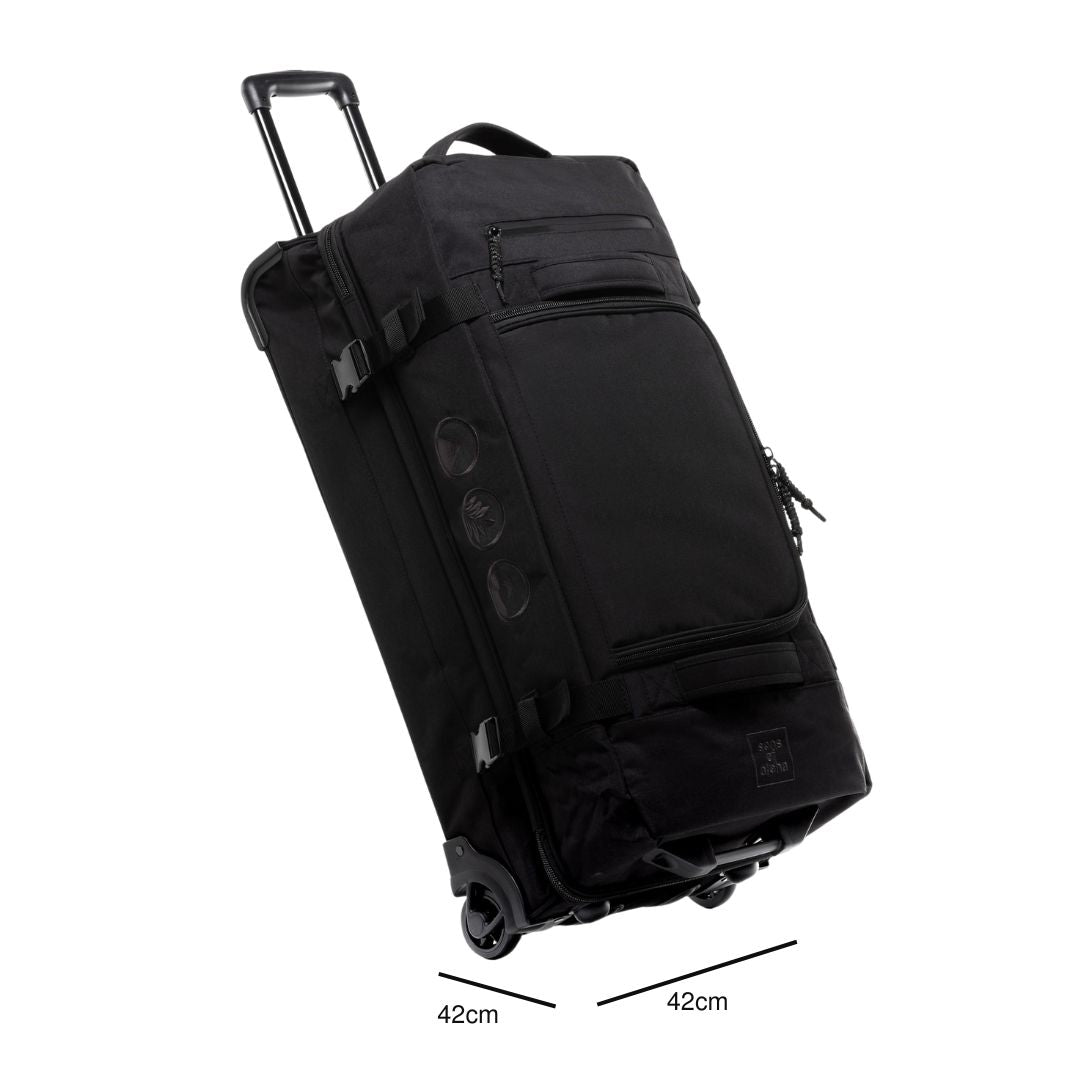 Produktbild Reisetasche mit Rollen in schwarz mit Abmessungen Tiefe 42 cm und Breite 42 cm