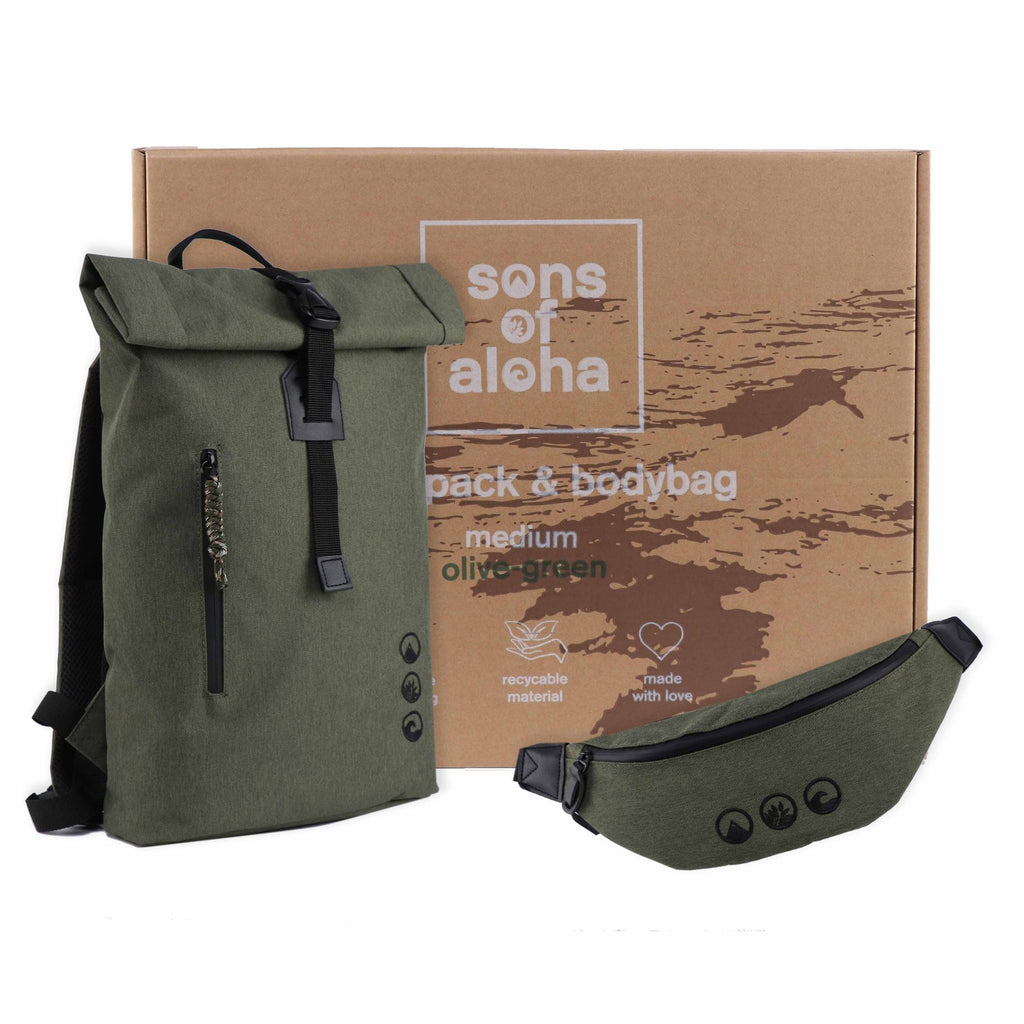 SET Medium ALANI Rolltop + Hip-bag olive-grün - Sons of Aloha