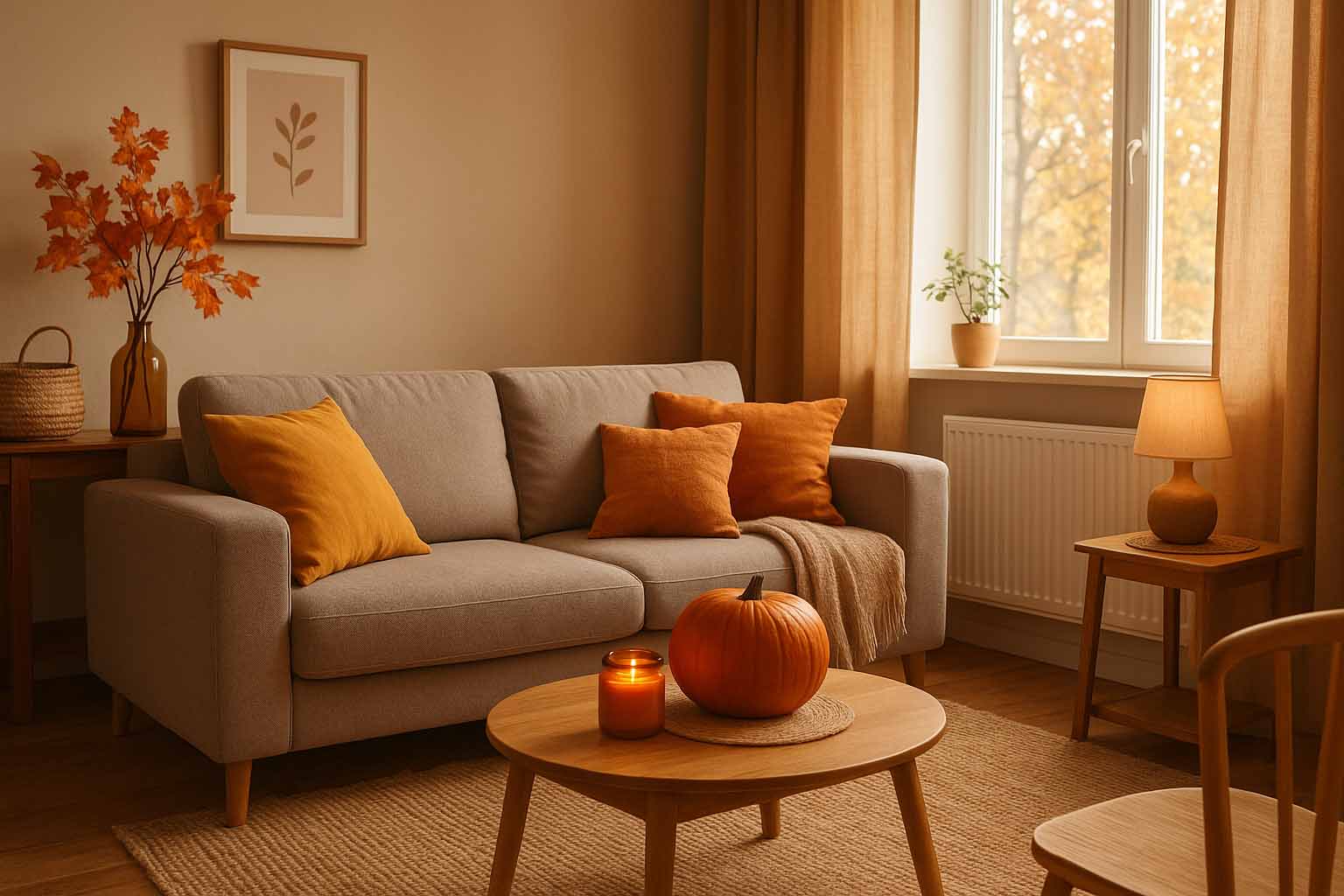 Gemütliches Wohnzimmer mit Herbst Deko 