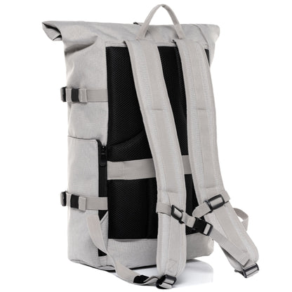 SET Medium KANE Rolltop Rucksack und Bauchtasche in white-grey Rueckenpolster