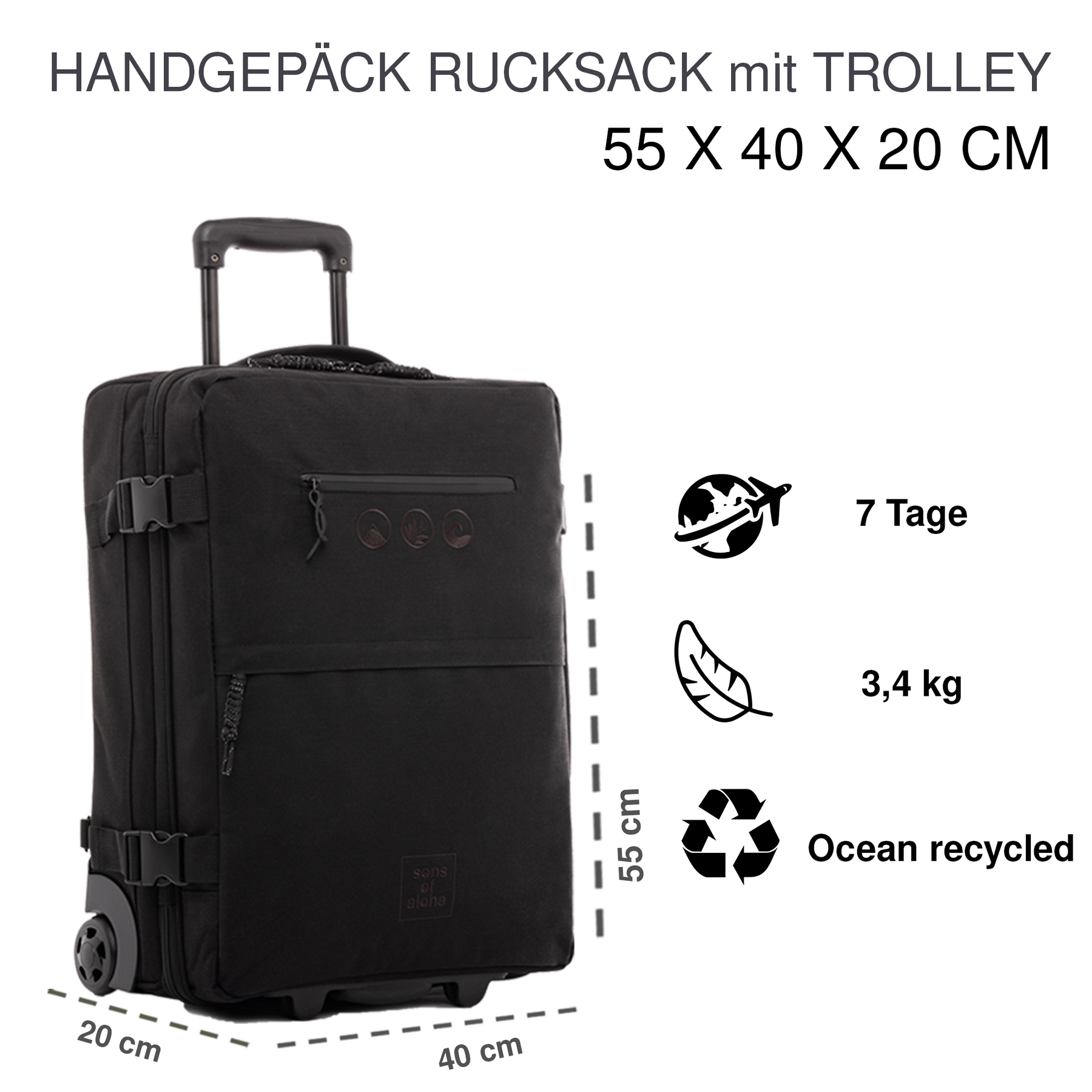 SONS OF ALOHA 2 in 1 Handgepäck-Koffer & Rucksack KANE 46721