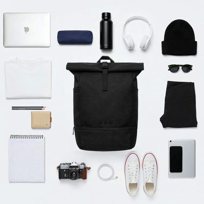 Rolltop Rucksack gross - Backpack SONS OF ALOHA schwarz Laptop-Fach Schuh-Fach