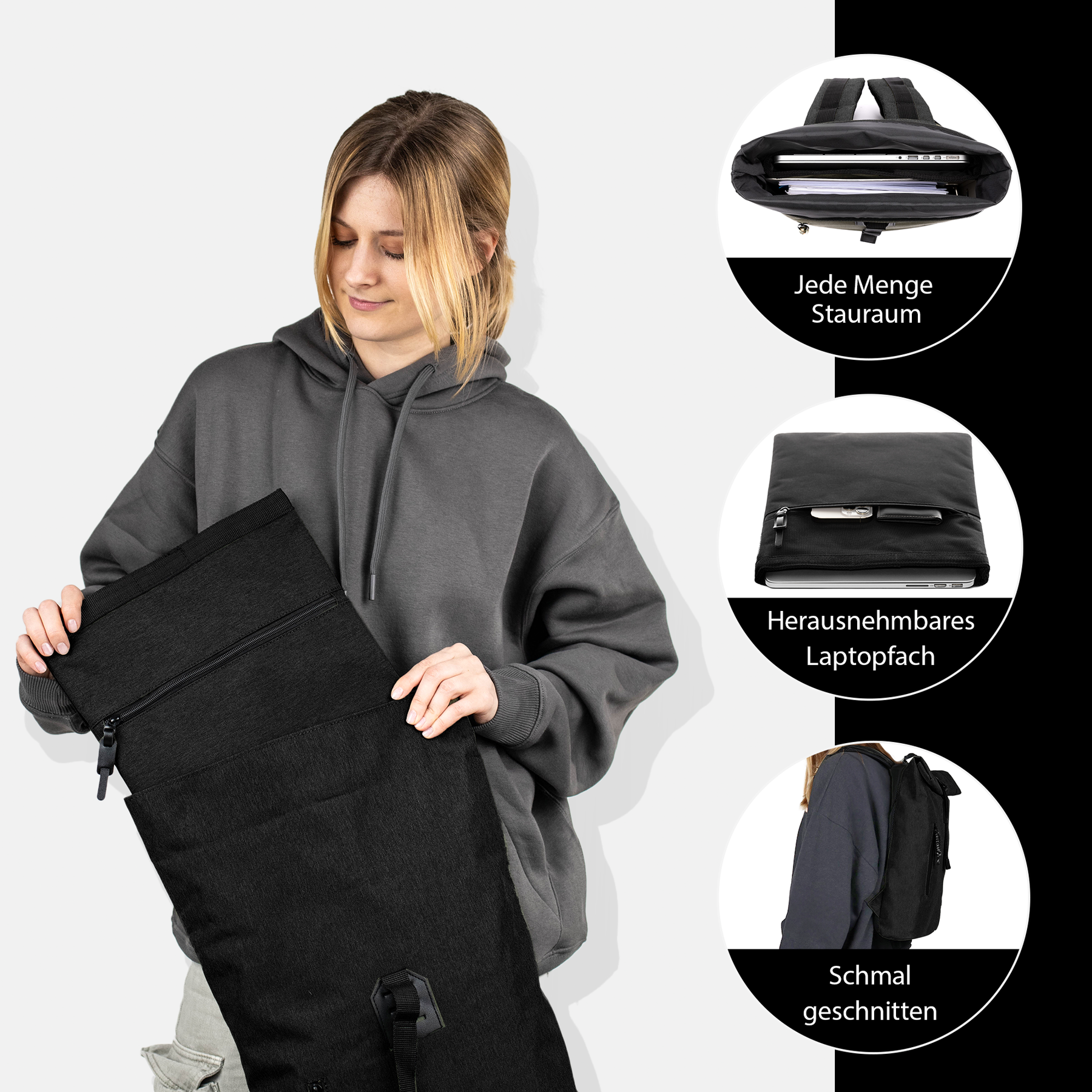 Rolltop Rucksack Damen schmal & klein ALANI