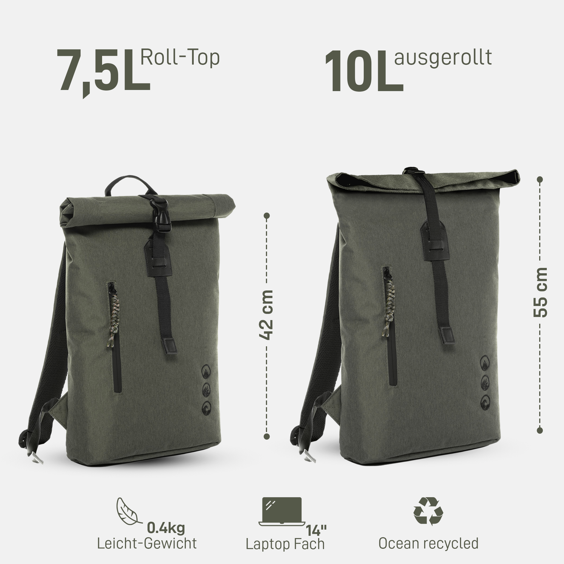 Rolltop Rucksack Damen schmal & klein ALANI